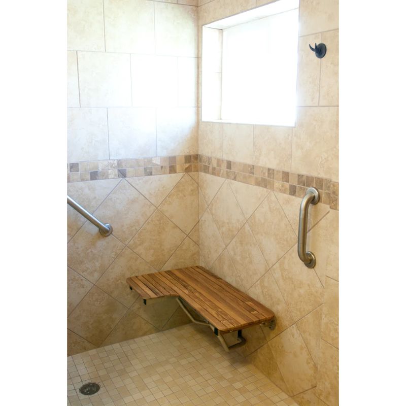 L-shaped Teak Shower Seat - ADA Compliant - left side installed