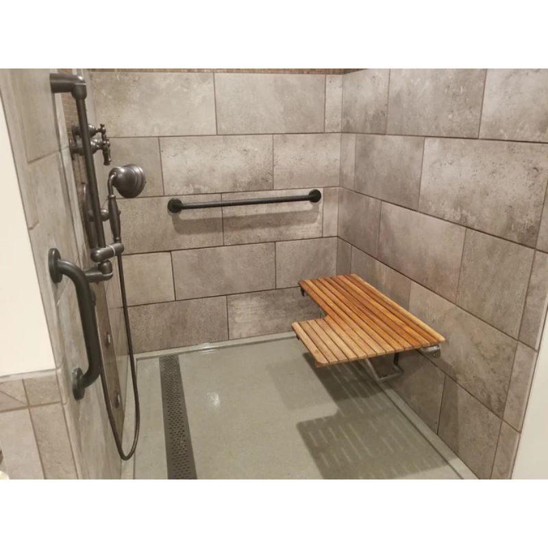 L-shaped Teak Shower Seat - ADA Compliant - showing installed