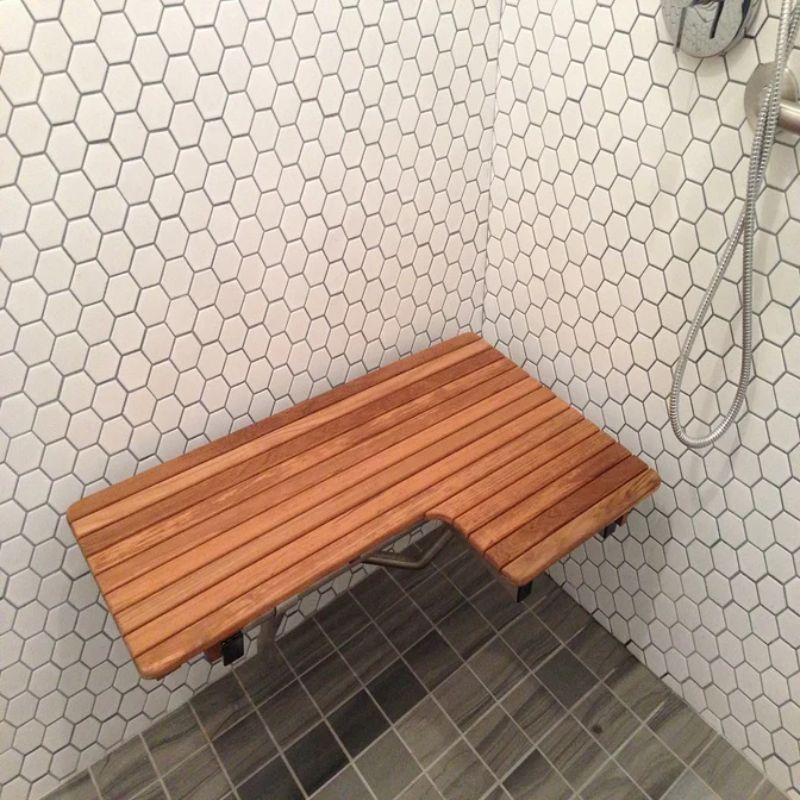 L-shaped Teak Shower Seat - ADA Compliant - installed