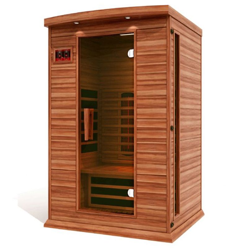 Maxxus Indoor Infrared Sauna MX-M206-01 FS CED Full Spectrum, Cedar  - angled front view. No background.