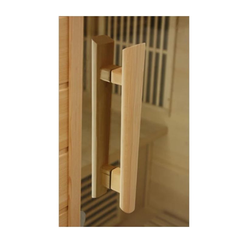 Maxxus Cedar Infrared Sauna MX-K206-01 - close up view of the wooden door handle craftsmanship