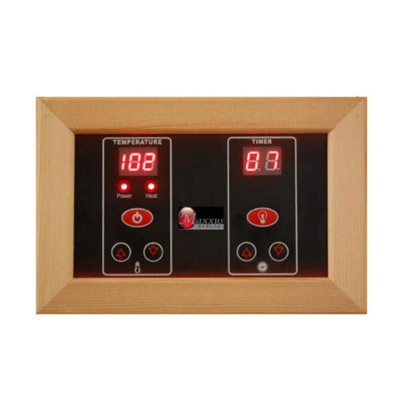 Maxxus Cedar Infrared Sauna MX-K206-01 - a close up of the control panel.