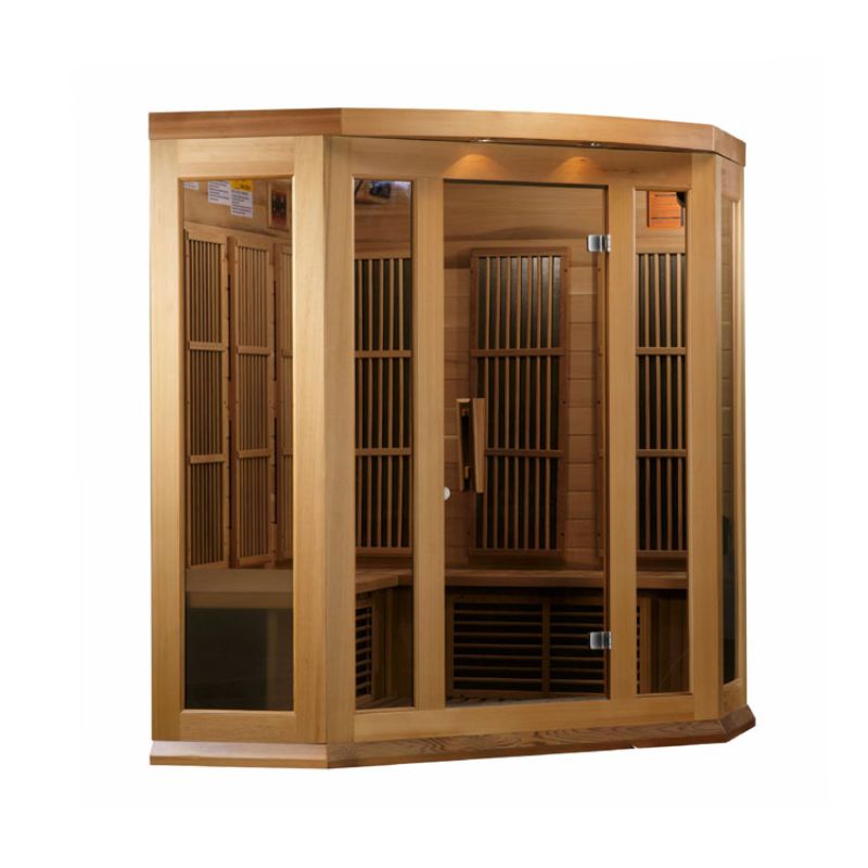 Maxxus MX-K356-01 ZF Corner Infrared Sauna - full angled view to the right. No background.