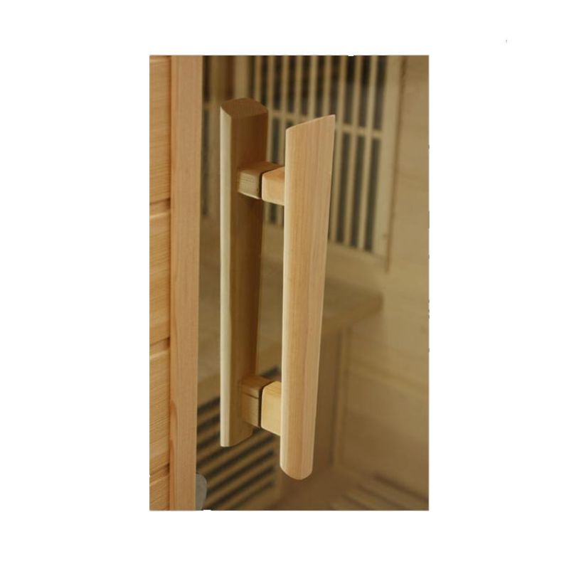 Maxxus MX-K406-01 Indoor FAR Infrared Sauna - close up view of the wooden door handle