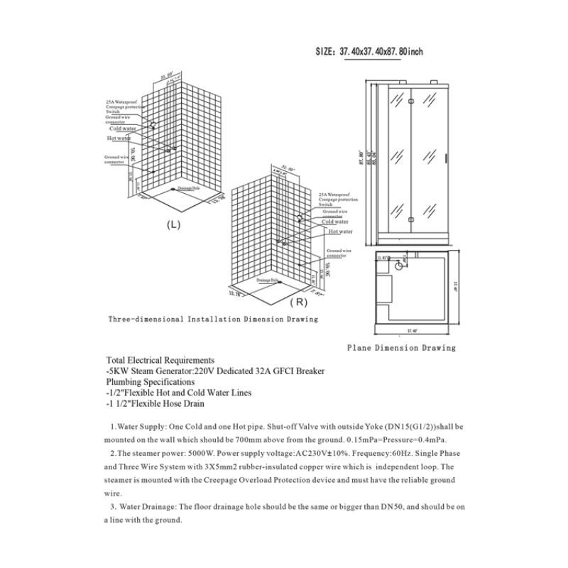 Maya Bath Arezzo Steam Shower - specs