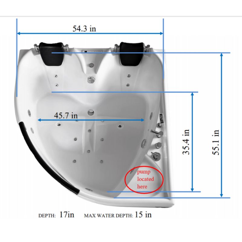 Mesa WS-150150-Corner Whirlpool Tub-Specs