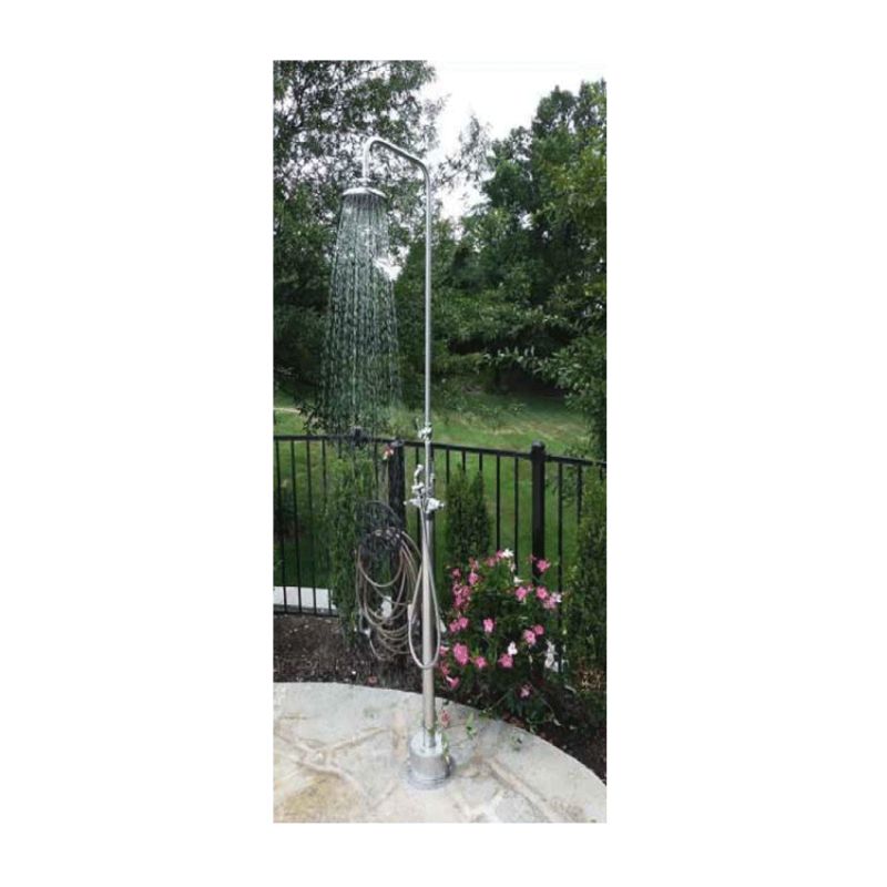 8” Sunflower Shower Head - Hand Spray & Hose - ADA Compliant - installed and in use, water flowing