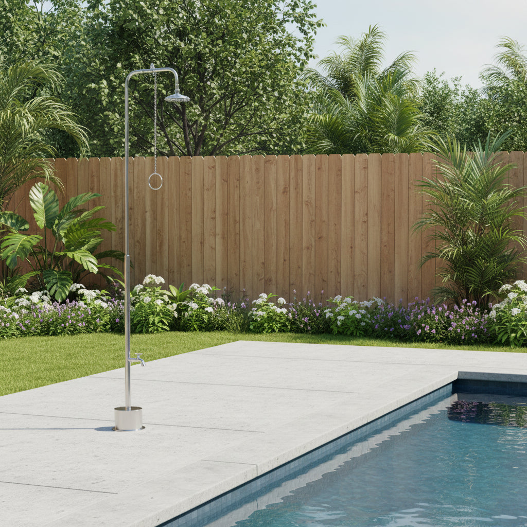 PS-1000-PCV Outdoor pools shower with foot washer - full view