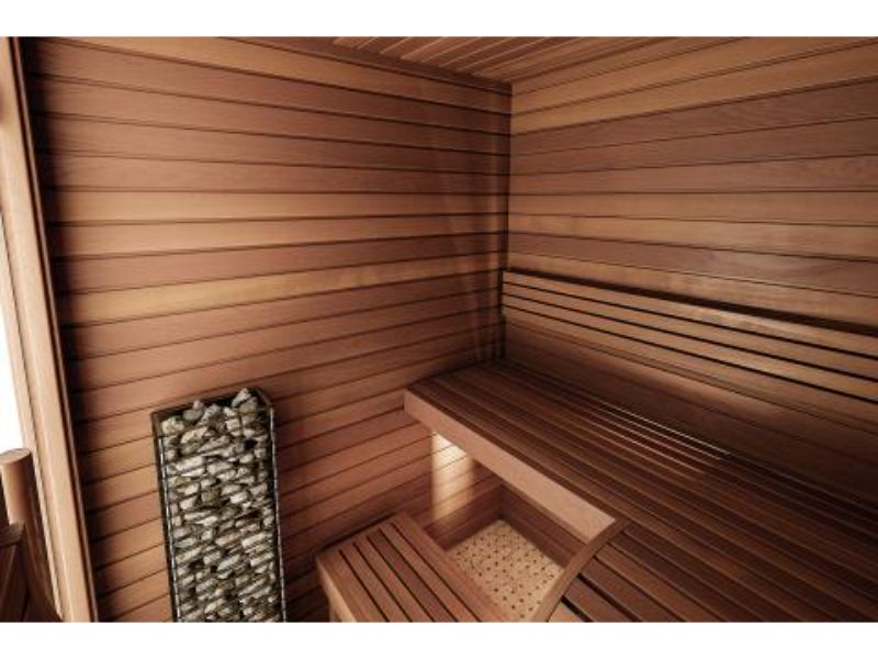 CLIFF Mini Series 3.5 kW Sauna Heater | HUUM - angle down view inside a sauna
