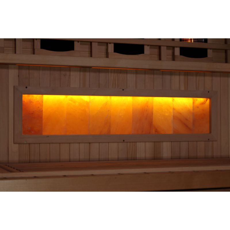 4 Person Full Spectrum Near Zero EMF Infrared Sauna with Himalayan Salt Bars - close up of salt bars, lit up