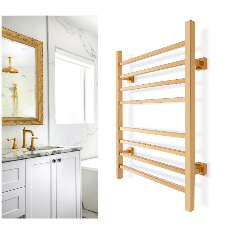 Sierra TW-SR08GS-HP Towel Warmer Gold - angled on bathroom wall