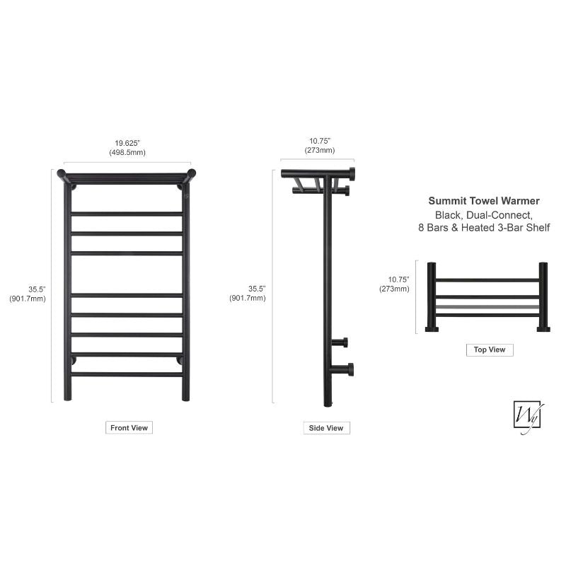 Summit Towel Warmer by Warmly Yours - Black with 8 Bars - specs