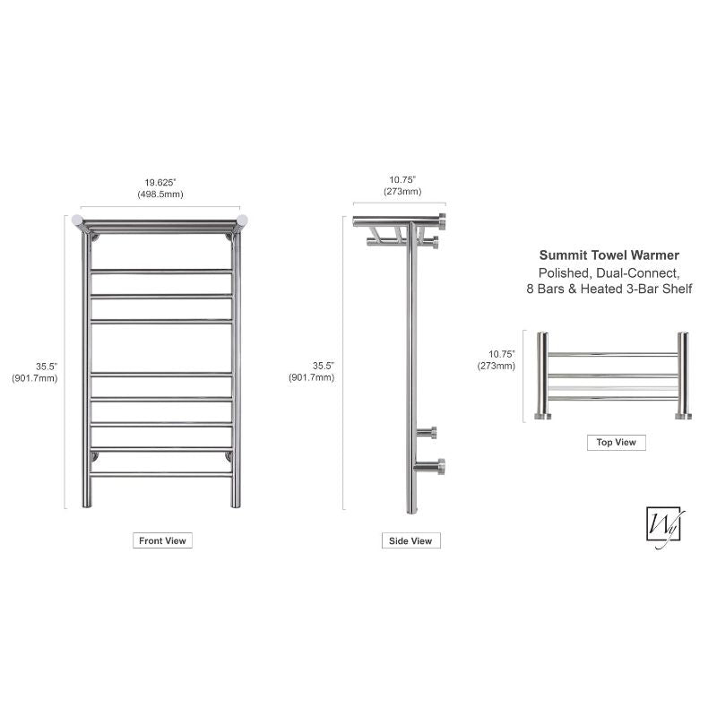 Summit Towel Warmer by Warmly Yours - Polished with 8 Bars - specs
