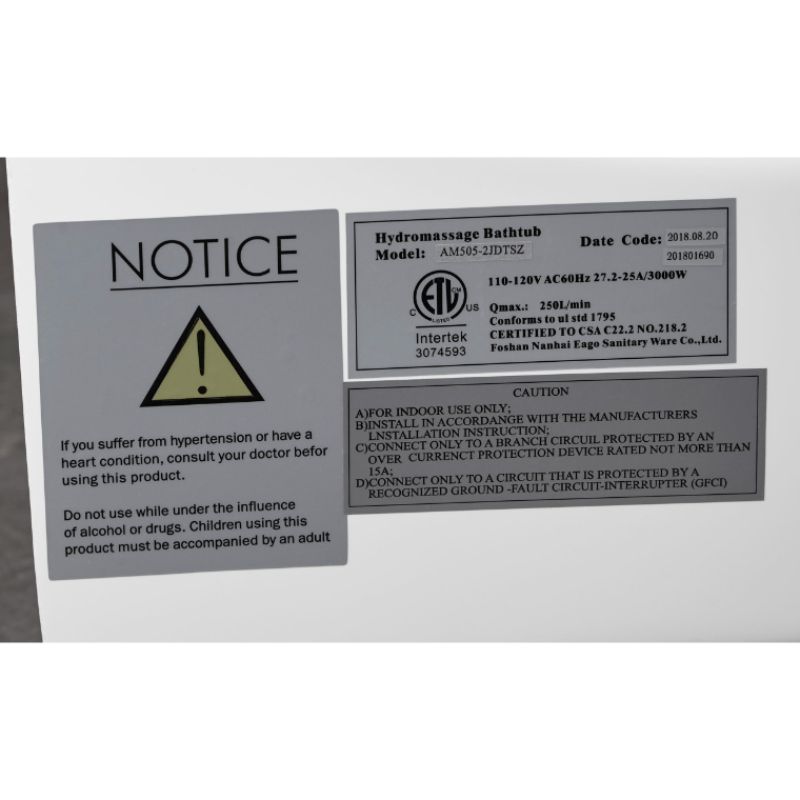 Hydromassage bathtub Whirlpool Tub AM505ETL