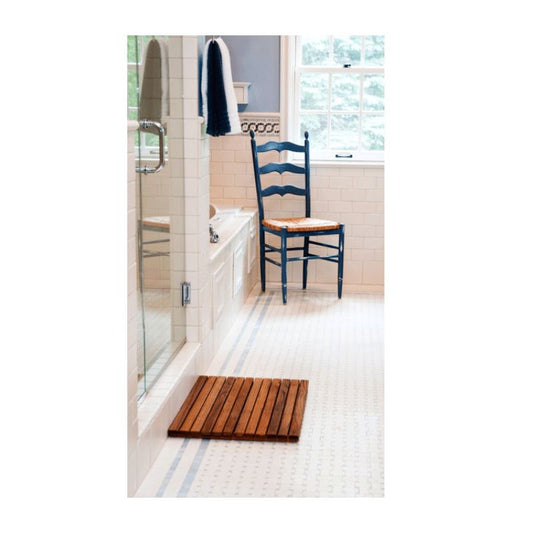 25" X 18" Teak Bath or Shower Mat - in a bathroom