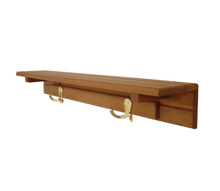 Teak Shelf with 2 Brass Hooks