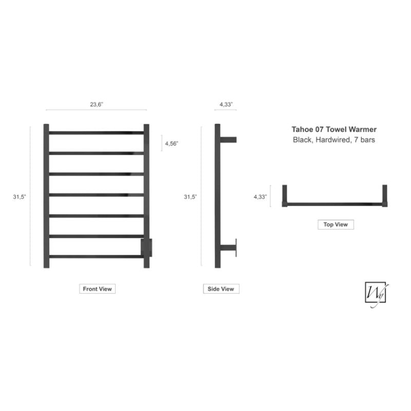 Tahoe 7 Bar Towel Warmer - black dimensions