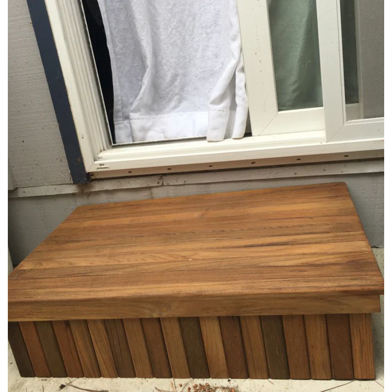 Teak Elevated Shower Step or Mat - under a window