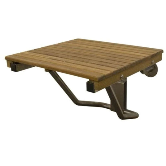 ADA Compliant Teak Shower Seat - Wall Mount - folded down, other angle