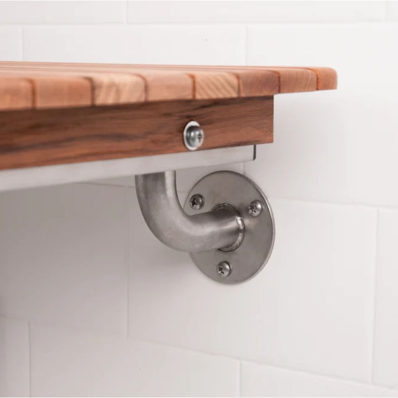 Teak Wall Mount Shower Seat - ADA Compliant - close up of wall bracket