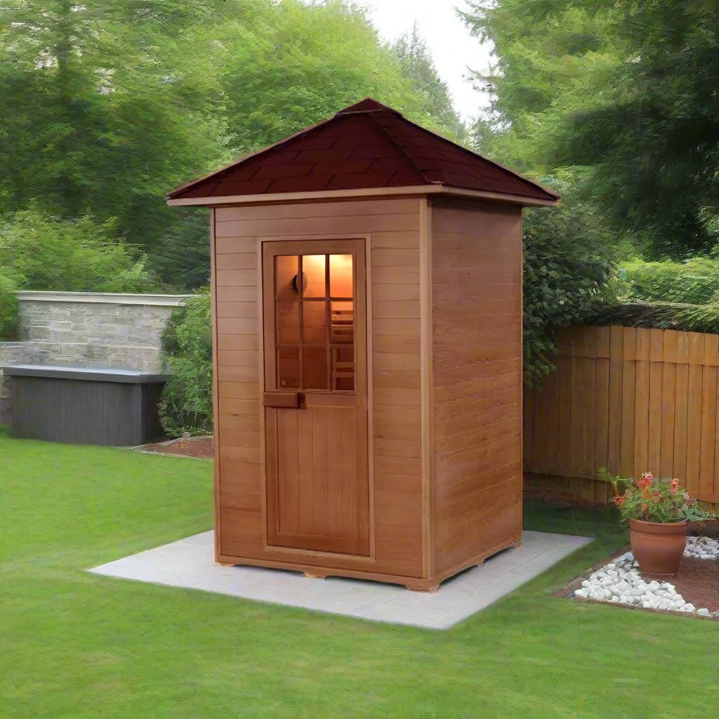 SunRay Eagle HL200D1 Outdoor Traditional Steam Sauna - on a patio