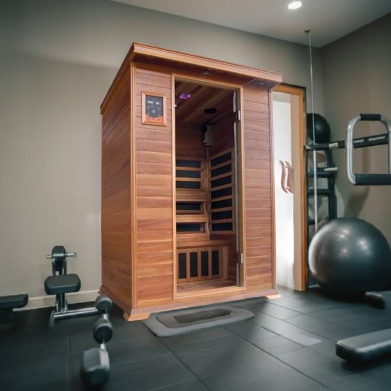 SunRay Sierra HL200K Home Infrared Sauna - in a home gym