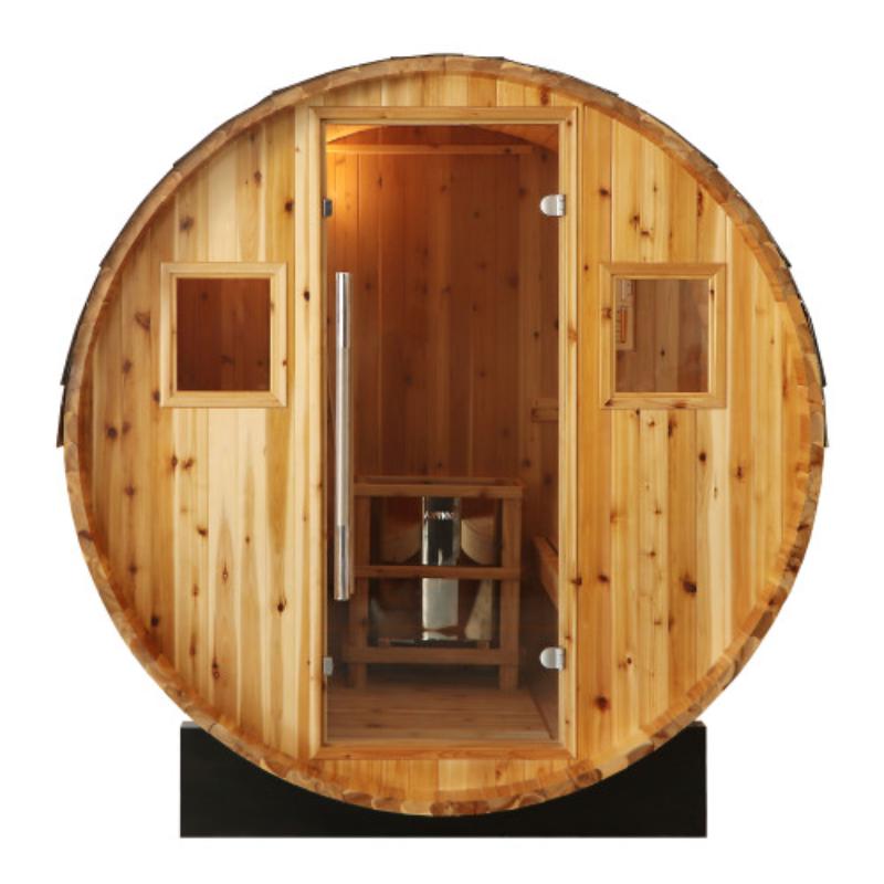 Aurora traditional barrel sauna -straight front view