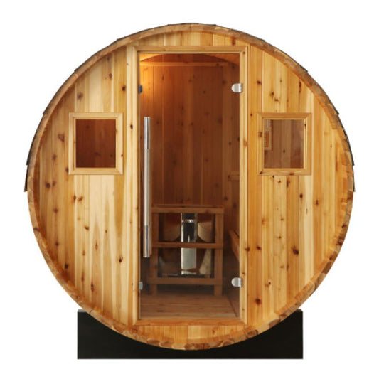 Aurora traditional barrel sauna -straight front view