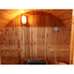 Aurora traditional barrel sauna - interior view of the back wall with light mounted