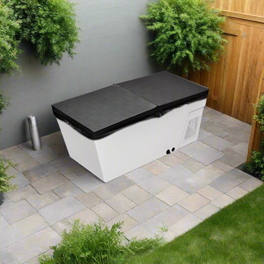 Cold Plunge 'All In' - white tub outside with black cover