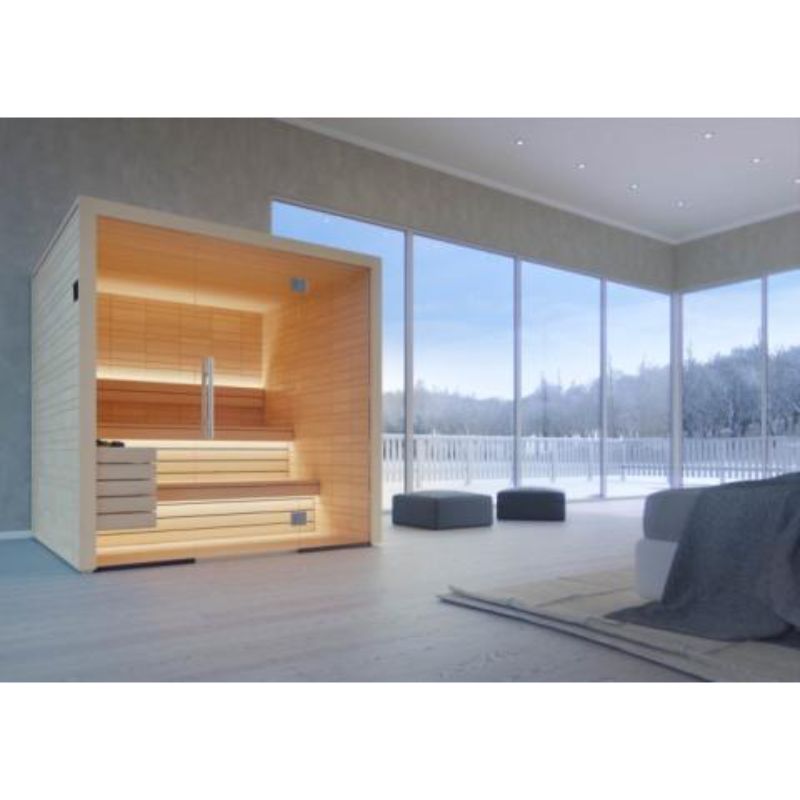 Auroom Electa Indoor Steam Sauna Kit - in a bedroom with large windows