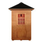Sunray Eagle 200D1 Outdoor Traditional Steam Sauna -full front view of wood door with a window and the metal roof. No background.
