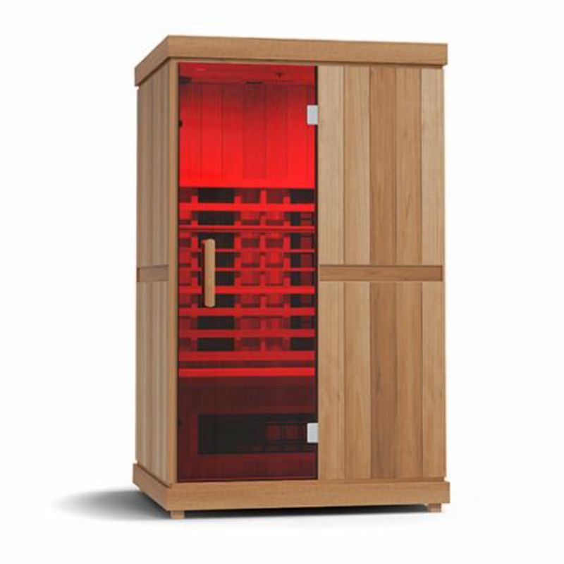 Finnmark Compact 2 Person Full-Spectrum Infrared Sauna - red light on