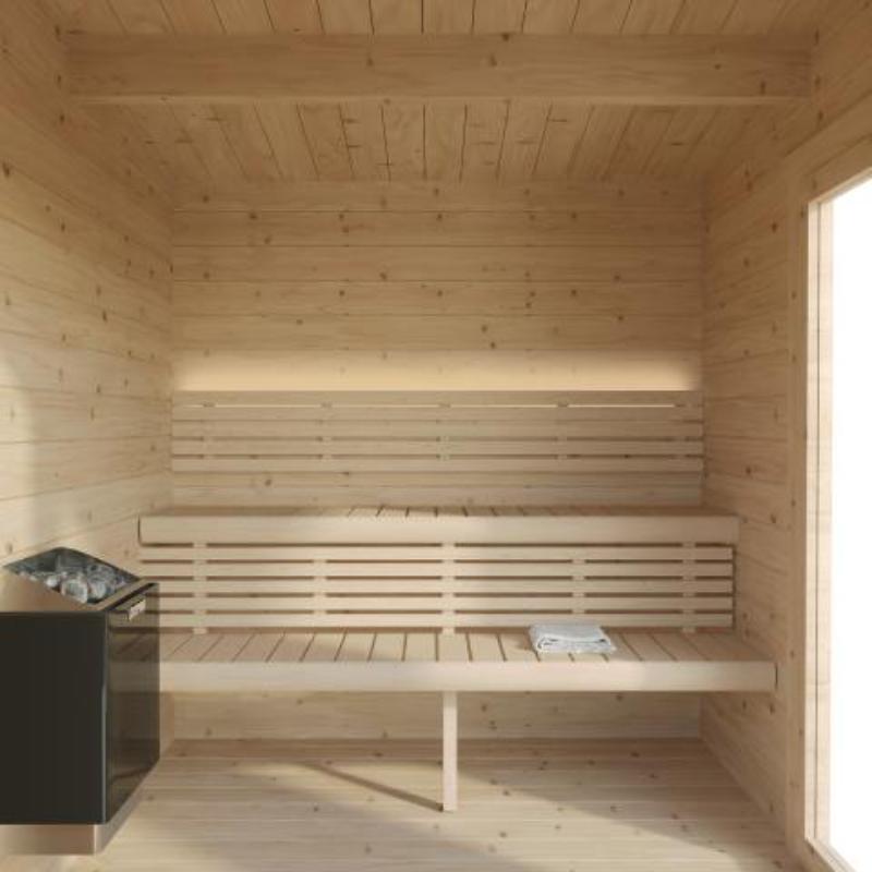 SaunaLife Outdoor Sauna G4- interior 2 tier bench