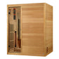 Soria Hybrid Sauna GDI-8330-01 - exterior angled view. Infrared emitters visible through the glass door.