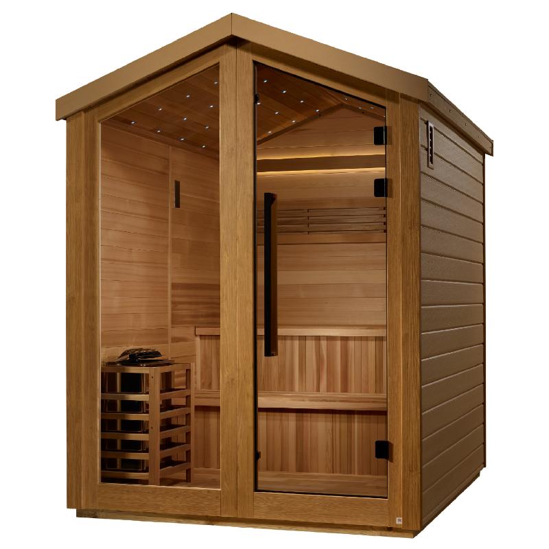 Kaarina Outdoor Steam Sauna GDI-8506-01 - angled view showing heater on the left