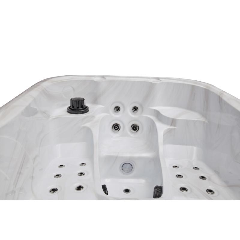 Largo 3 Person Hot Tub - showing the single seat next to filter. Showing the interior curves and jets.