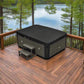 Largo 3 Person Hot Tub - outdoors on a wooden deck with a lake and tall trees in the background