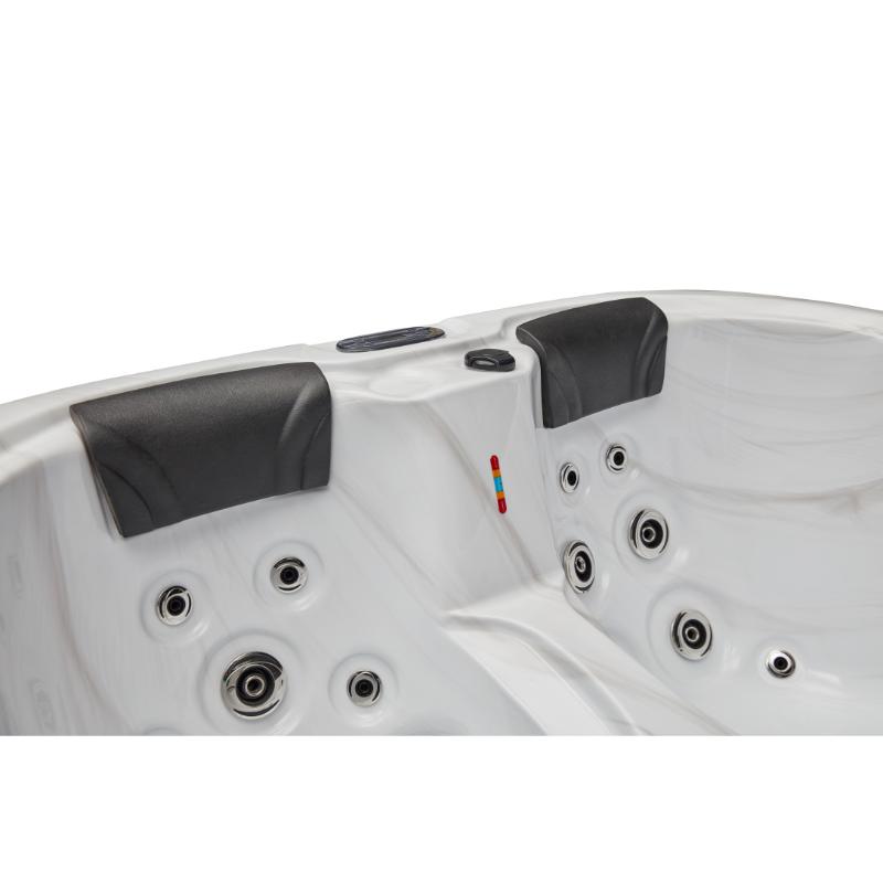 Largo 3 Person Hot Tub - close up of the interior 2 seats side-by-side, showing the headrests and jets. No water.