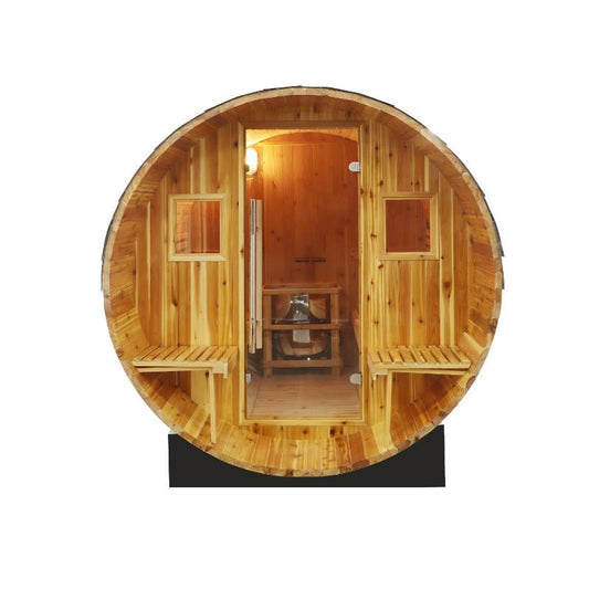 Oasis barrel sauna - direct front view