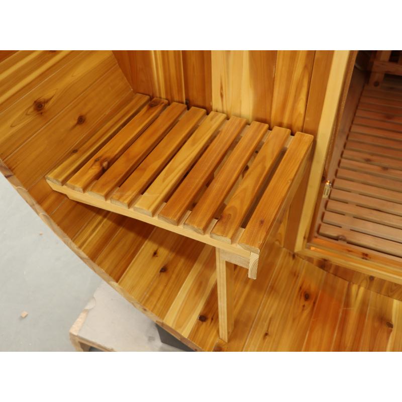 Oasis barrel sauna - other exterior bench closeup