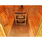 Oasis barrel sauna - another view of interior and bucket and ladle on left bench