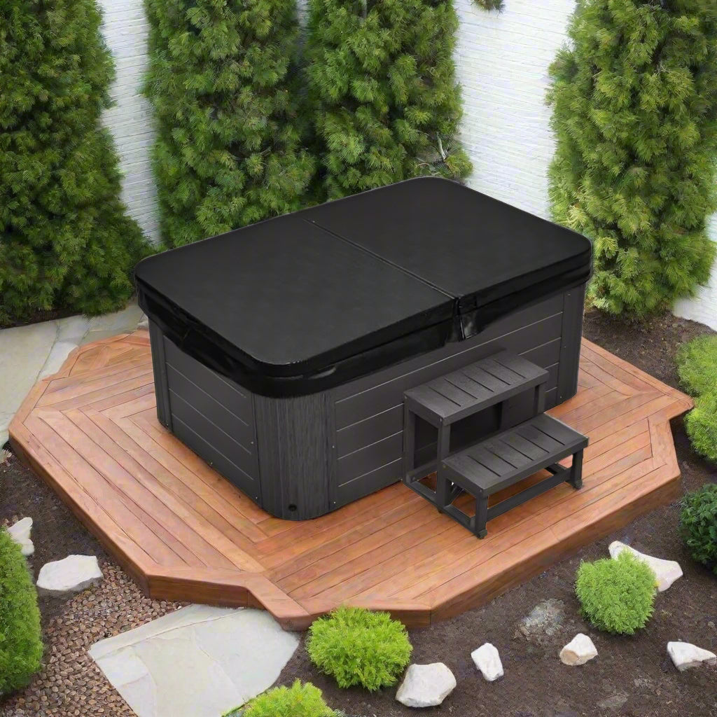 Riley 3 Person Hot Tub - full view on wooden deck