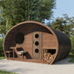 Sauna Life G11 Dome Outdoor Home Sauna - angled front view from outside with trees and blue sky in the background