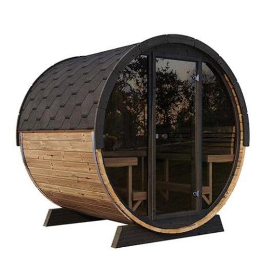 SaunaLife Ergo Barrel Sauna Model EE8G - front angle view