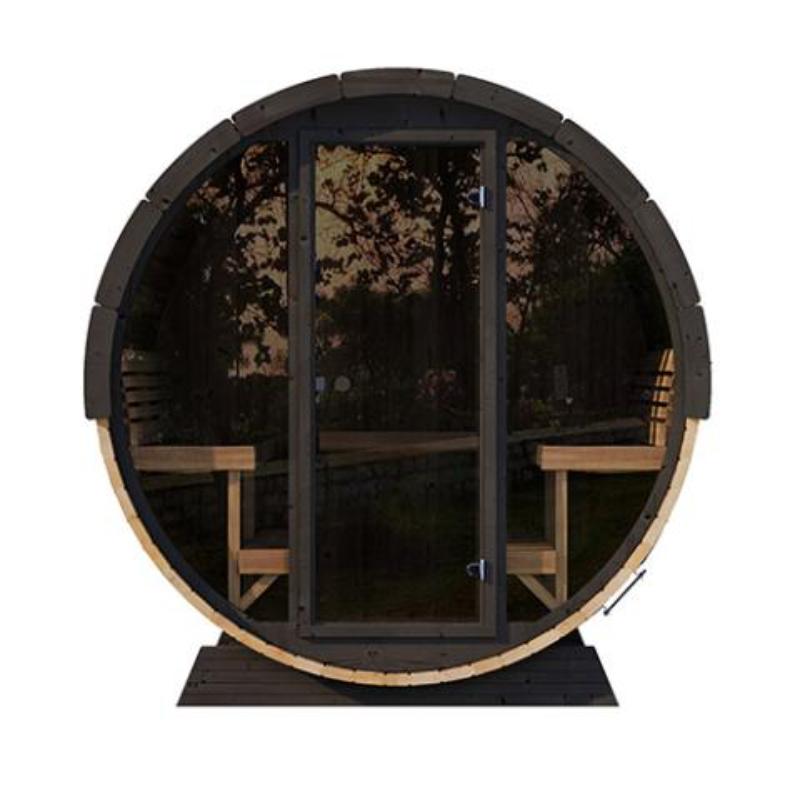 SaunaLife Ergo Barrel Sauna Model EE8G - full front view of glass front