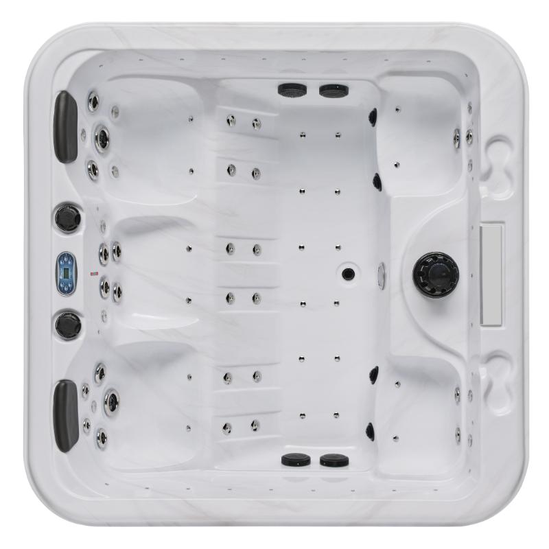 Social 5 Person Hot Tub - top down view, empty, showing all the jets, headrests and control panel