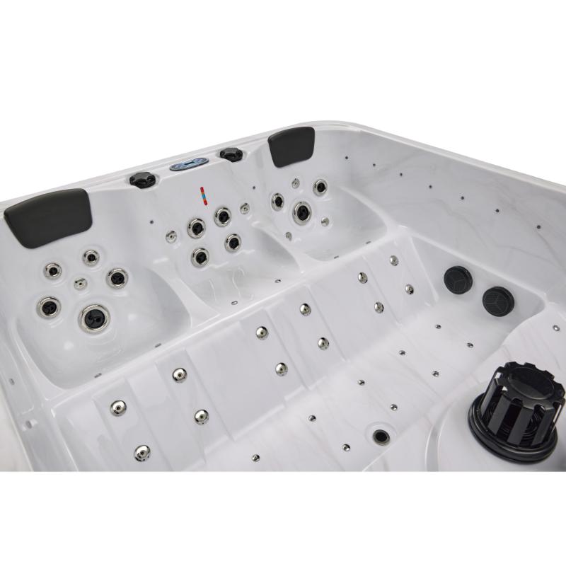 Social 5 Person Hot Tub - interior view, without water, showing jets, seating, headrests and filter