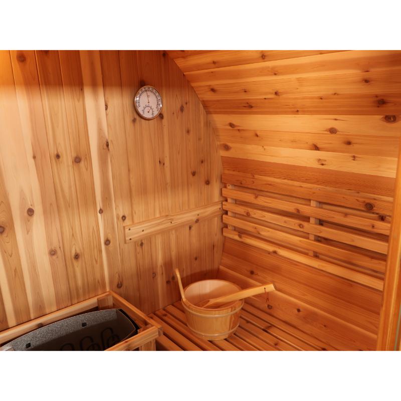 Solace Barrel Sauna - interior view of side