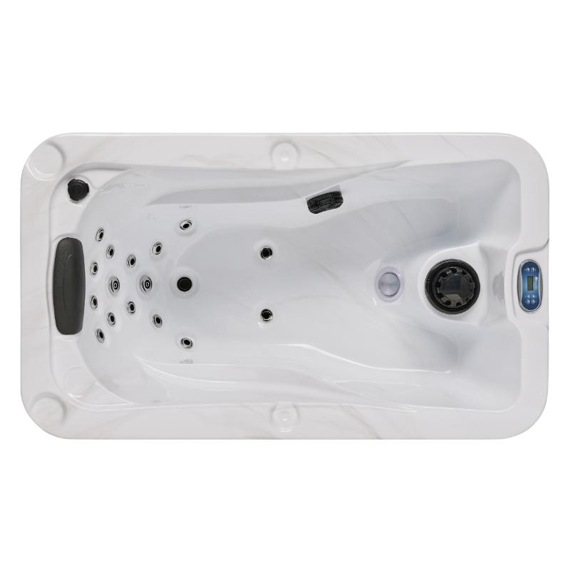 Solo 1 Person Hot Tub  - showing top down view of empty tub with many jets on the left